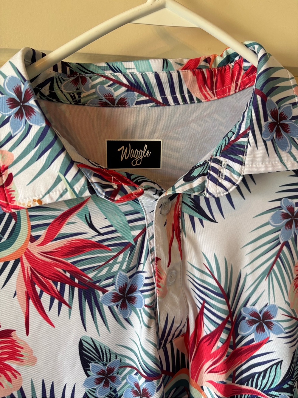 Mens Waggle Collared Golf Hawiian Tropics Palm Polo - Picture 5 of 8